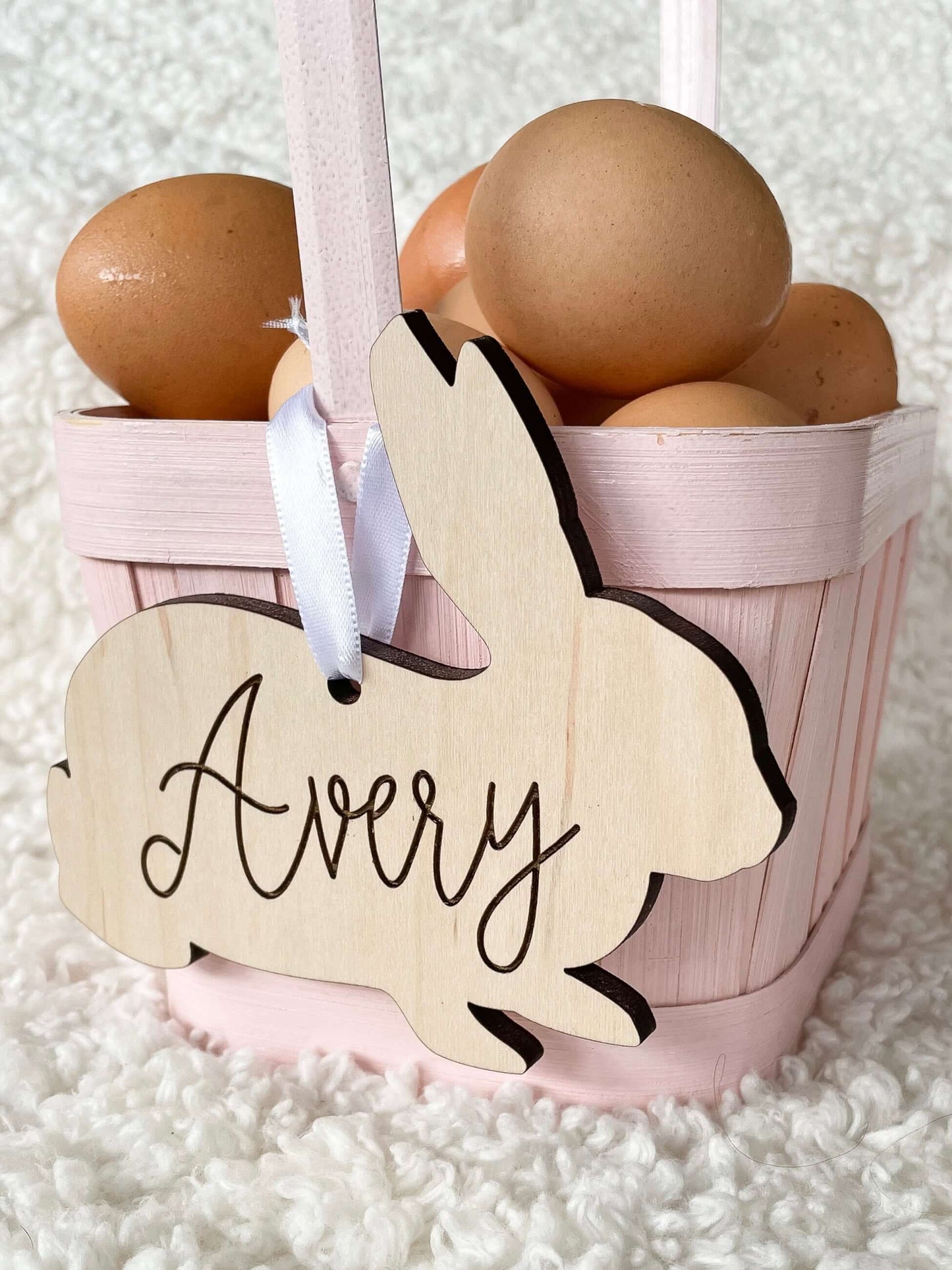 Bunny Shaped Wood Easter Basket Name Tag