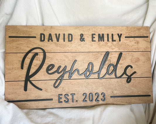 Custom rustic shiplap family name sign for wedding, housewarming, realtor gifts