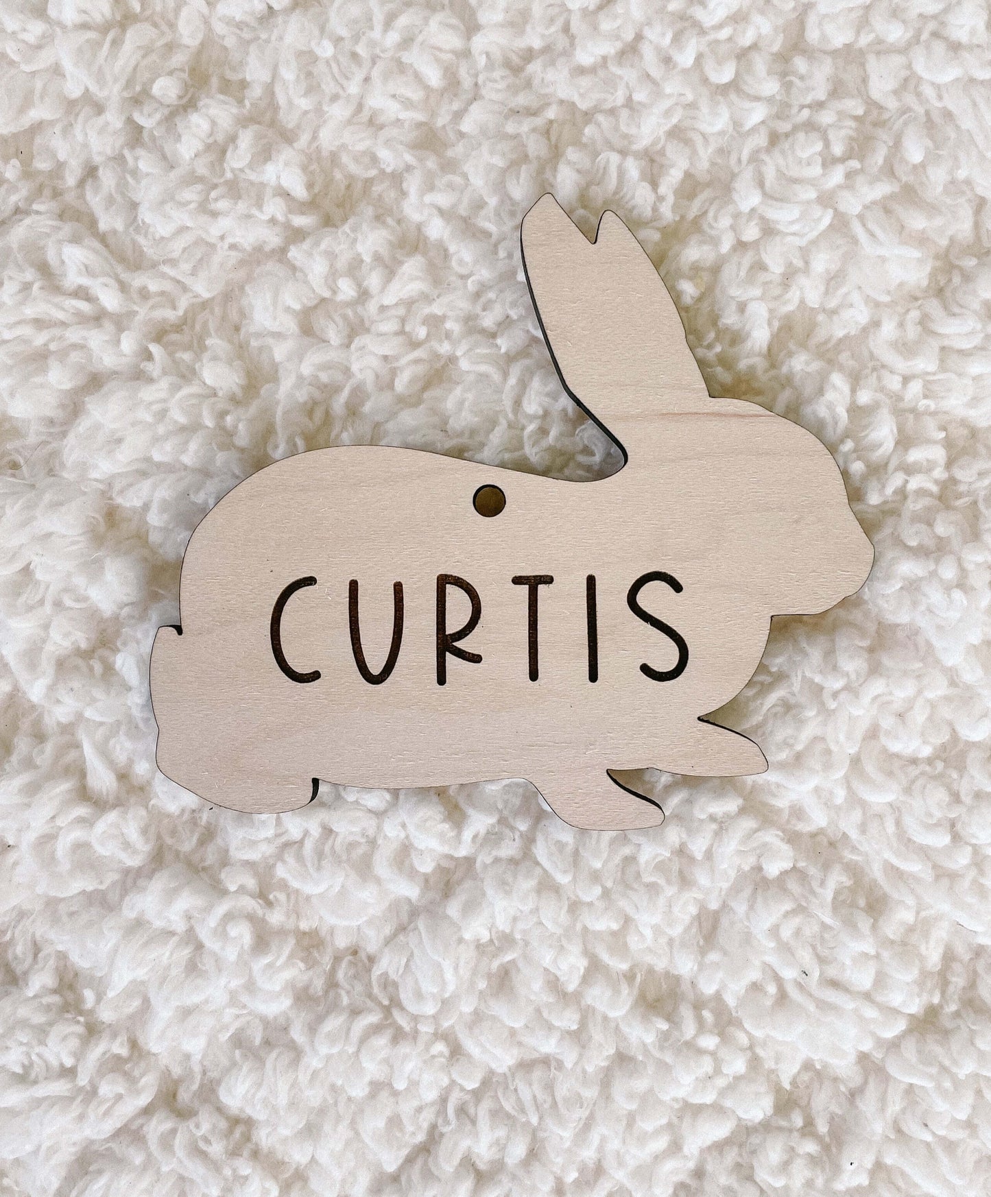 Bunny Shaped Wood Easter Basket Name Tag