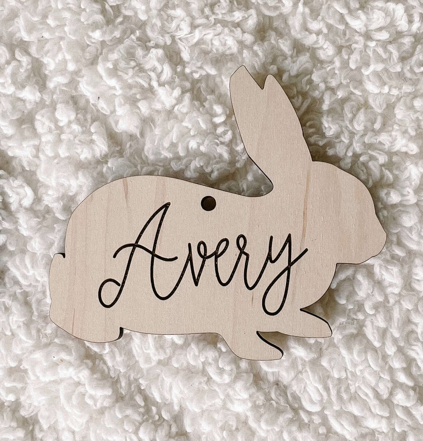 Bunny Shaped Wood Easter Basket Name Tag