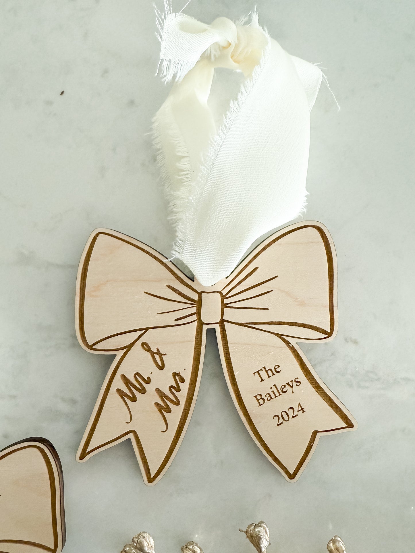 Milestone Bow Ornament | Custom Hand Lettered Milestone Keepsake