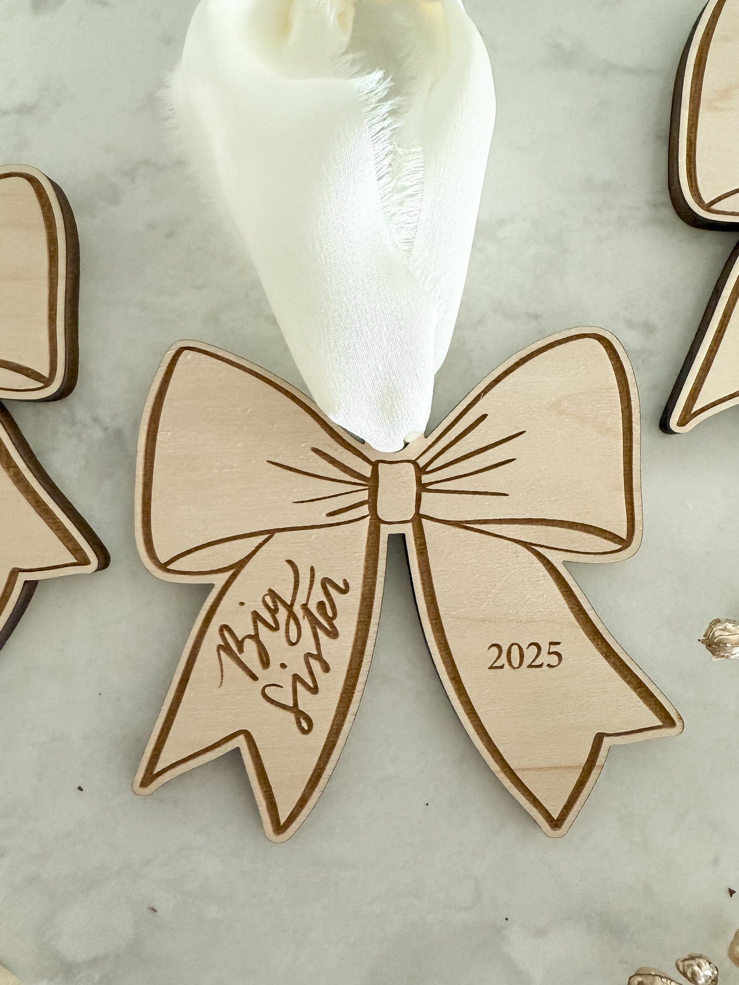 Milestone Bow Ornament | Custom Hand Lettered Milestone Keepsake