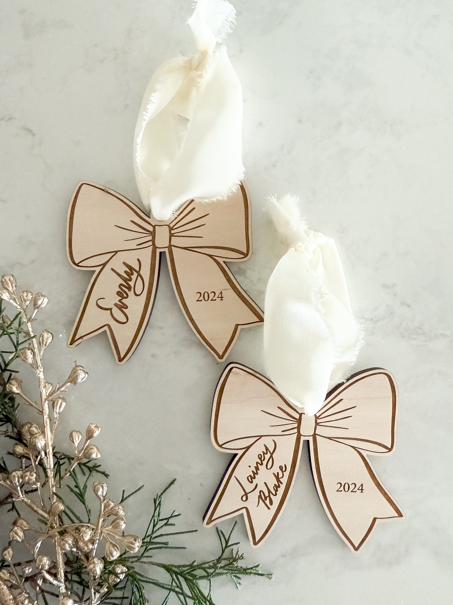 Name Bow Ornament | Custom Hand Lettered Milestone Keepsake