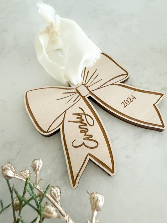 Name Bow Ornament | Custom Hand Lettered Milestone Keepsake