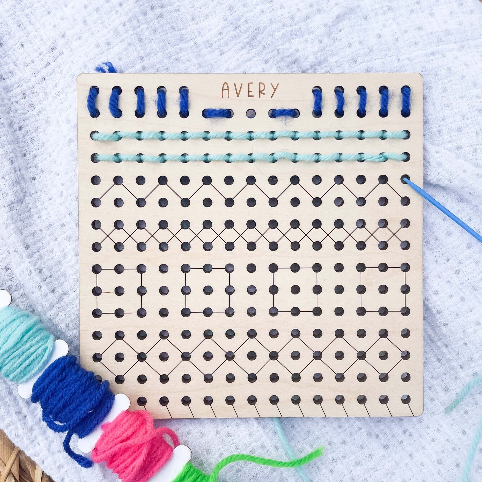 Personalized yarn embroidery wood practice board for kids, craft kit for beginners, learn to stitch with diy instructions