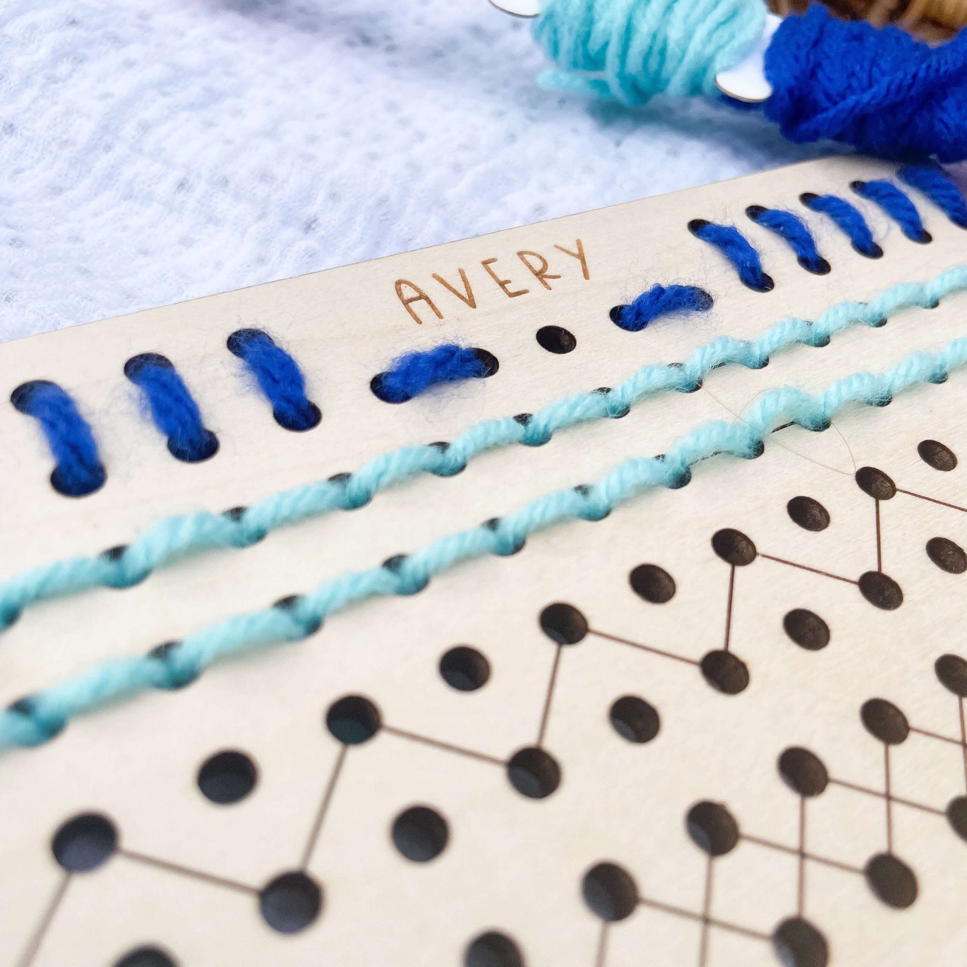 Personalized yarn embroidery wood practice board for kids, craft kit for beginners, learn to stitch with diy instructions