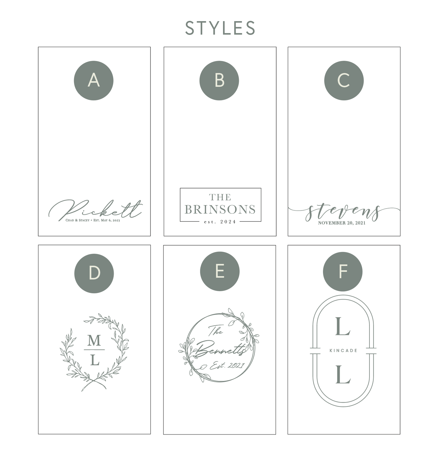 Design options for engraved serving board, a personalized wedding housewarming realtor gift with family name