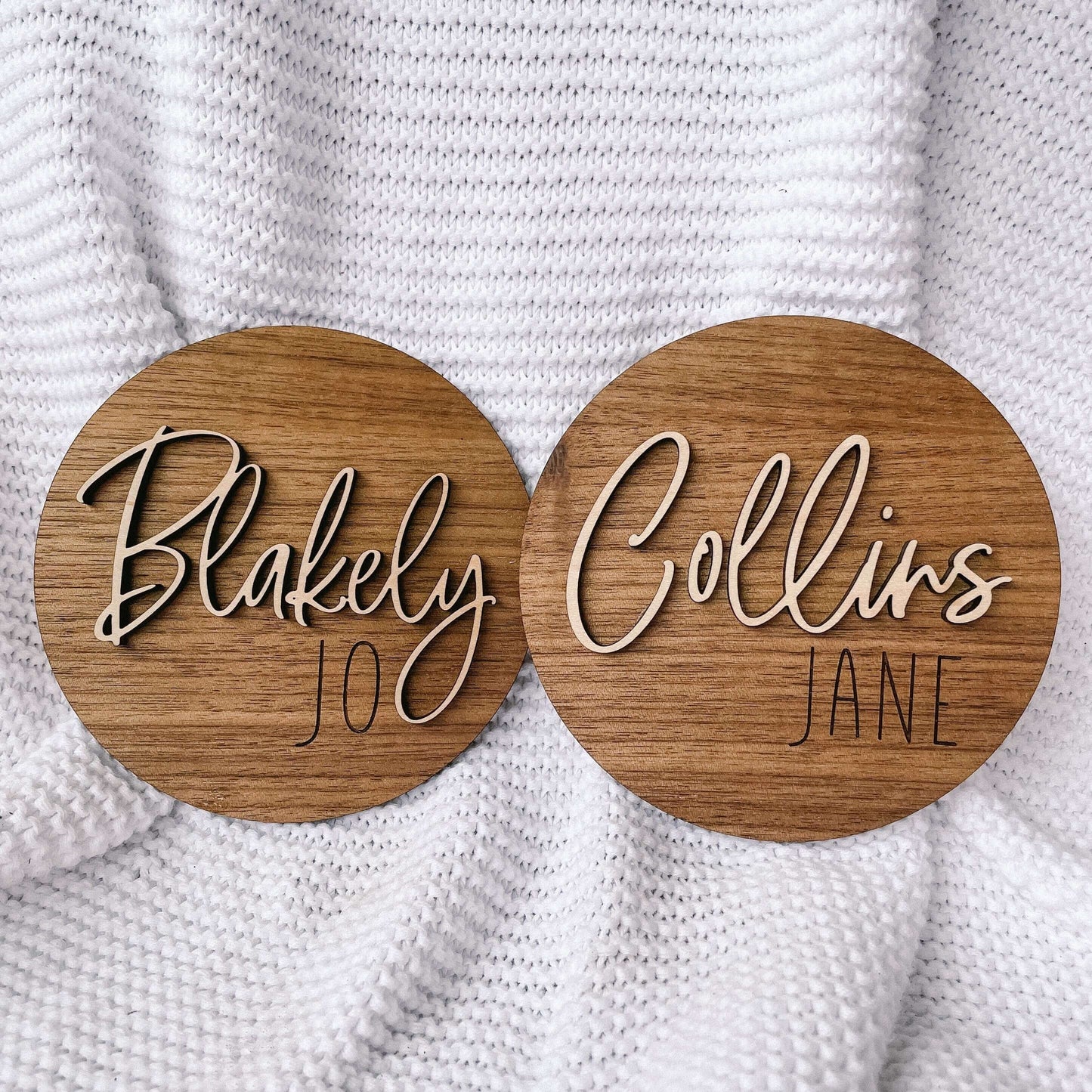 Two Tone Wood Birth Announcement Round