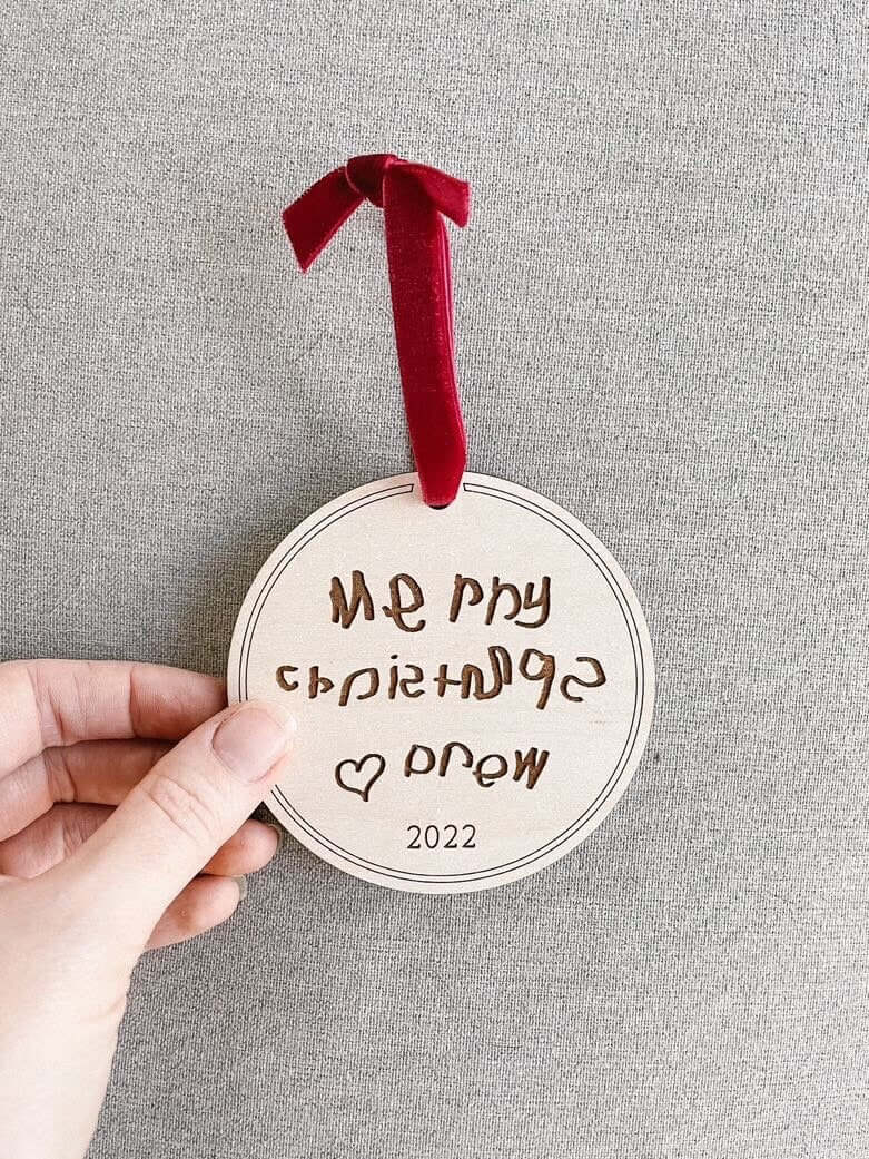 Engraved Handwriting Wood Ornament