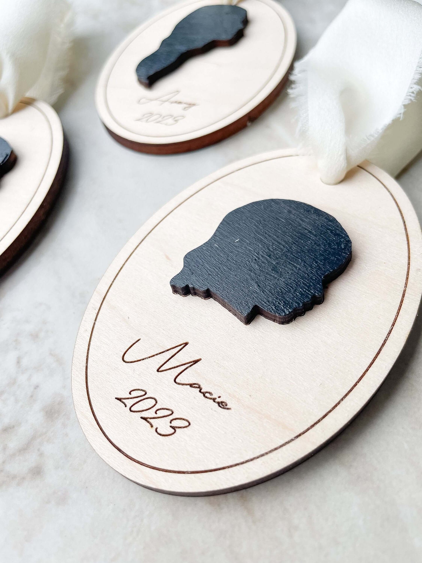 Hand Drawn Silhouette Wood Ornament